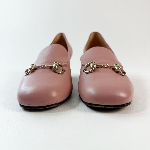 GUCCI Blush Pink Kira Horsebit Square Toe Pump 38 US 8 Leather Block Mid Heel - Picture 5 of 12